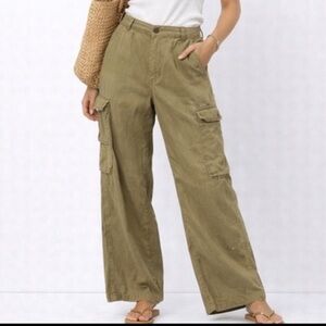 Sundance willow linen cargo Pants wide leg green size 6 boho Lagenlook artsy